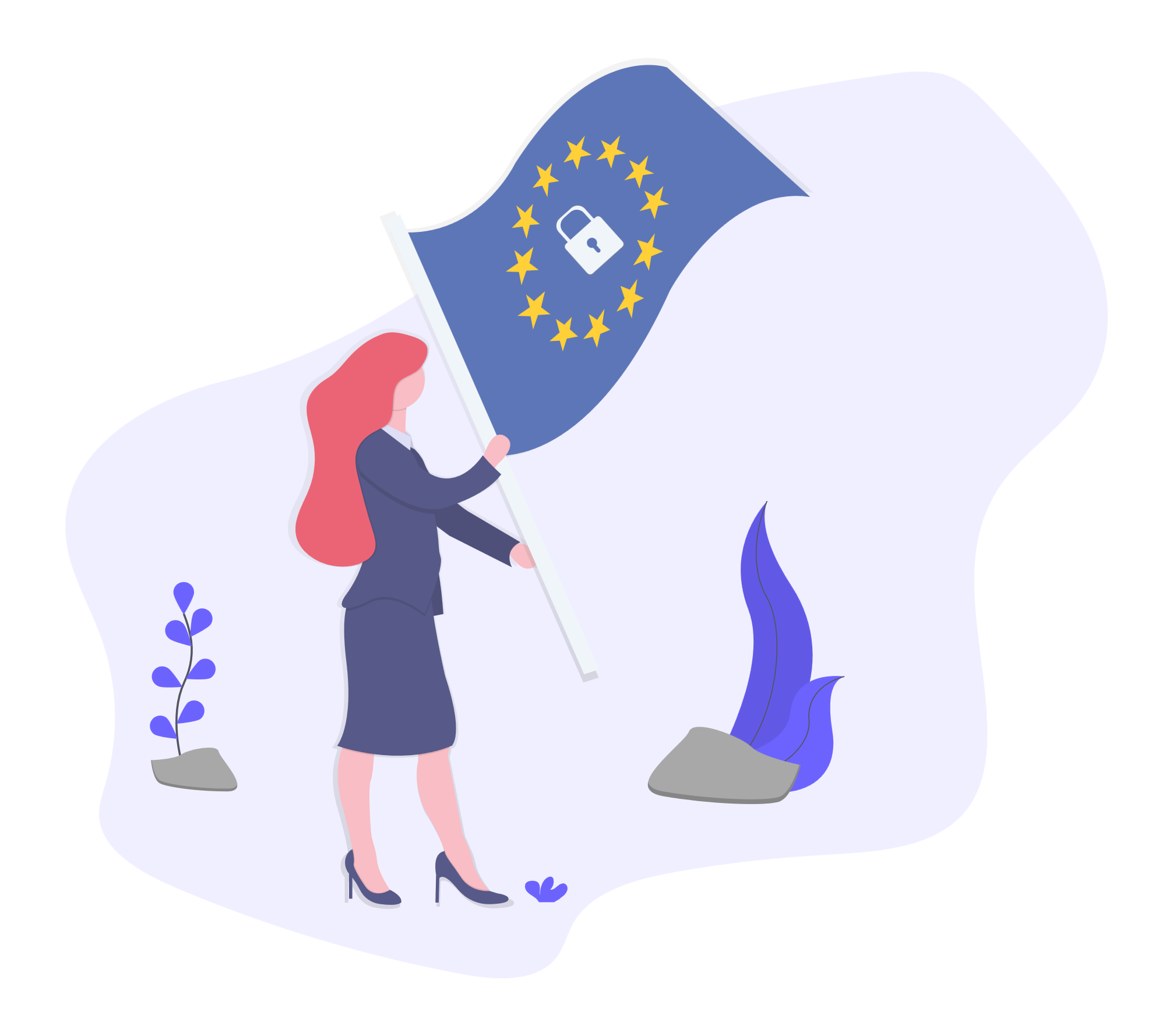 Une femme avec un drapeau européen et un cadenas à l'intérieur